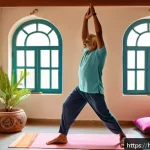 Home 19 루게릭병과 운동 치료법 - A middle-aged Indian man wearing comfortable sportswear and sneakers, performing gentle stretching e...