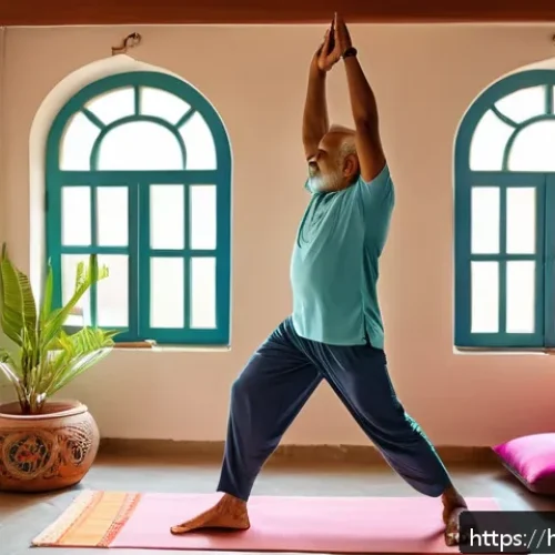 Home 31 루게릭병과 운동 치료법 - A middle-aged Indian man wearing comfortable sportswear and sneakers, performing gentle stretching e...