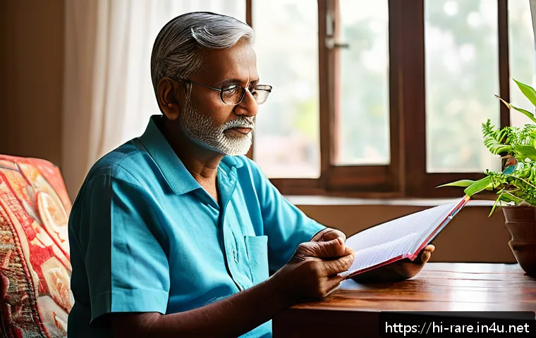 파킨슨병 약물 부작용 관리 - A compassionate middle-aged Indian man with Parkinson&rsquo;s disease sitting in a bright, cozy living roo...
